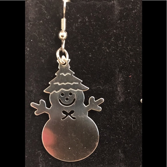 Silver Mr & Mrs Snowman Dangly Earrings - Picture 4 of 5
